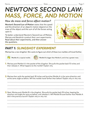 Sixth grade physical science worksheet for matching terms related to Newton's First Law of Motion