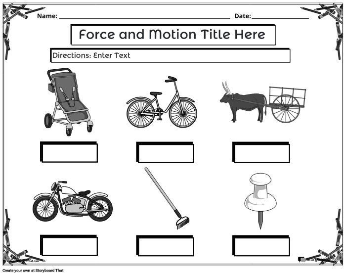Worksheet showcasing Newton's First Law of Motion for sixth graders to match concepts