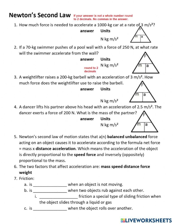 Students analyzing Newton's Second Law concepts on a mass and force worksheet