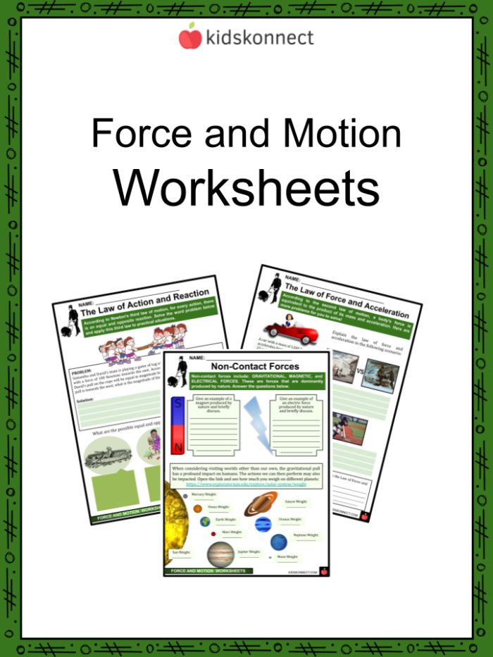 Worksheet illustrating the relationship between mass, force, and motion in Newton's Second Law for sixth graders