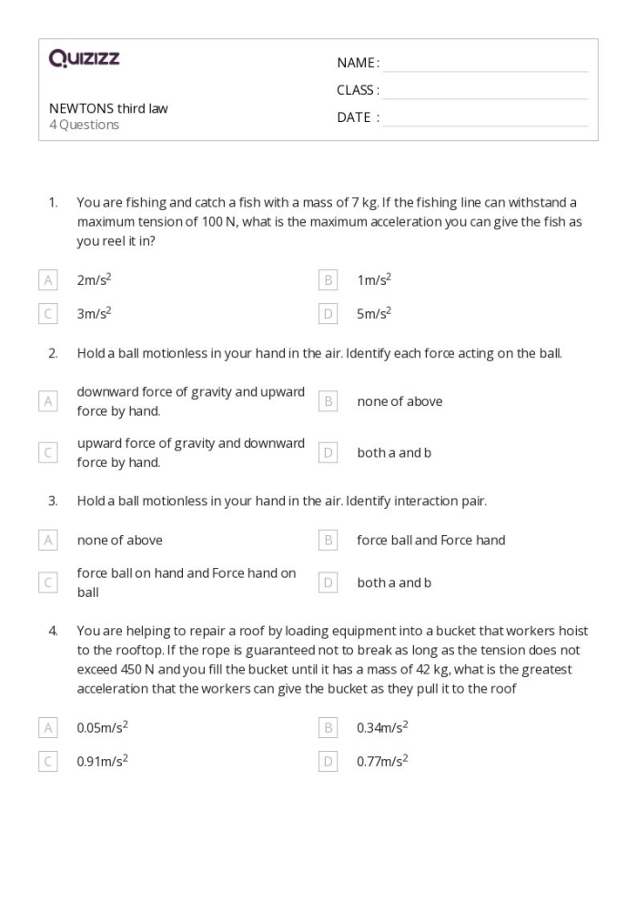 Visual representation of Newton's third law for fifth graders Newton's Third Law worksheet illustrating push and pull interactions between siblings