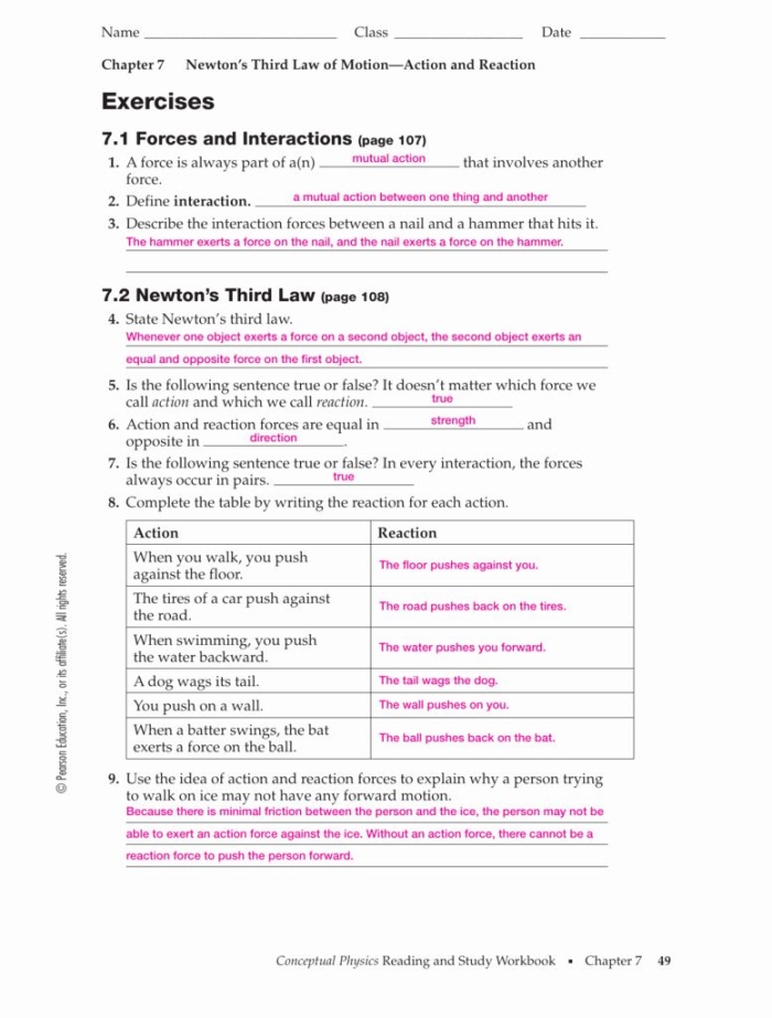 Newton's Third Law worksheet for fifth-grade students Worksheet illustrating Newton's Third Law of Motion with a playful sibling interaction