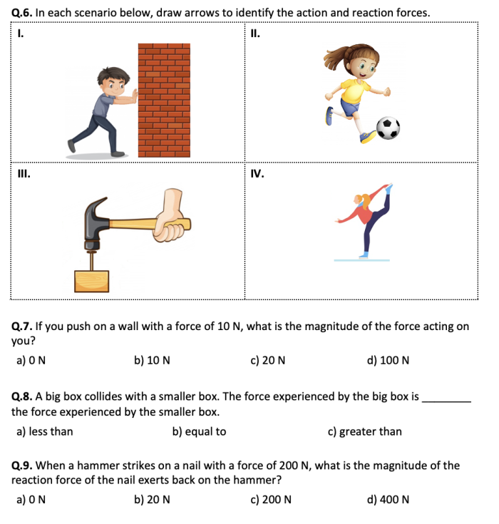 Illustration of Newton's Third Law for fifth-grade vocabulary lesson Worksheet exploring Newton's Third Law with a playful illustration of a boy pushing his brother