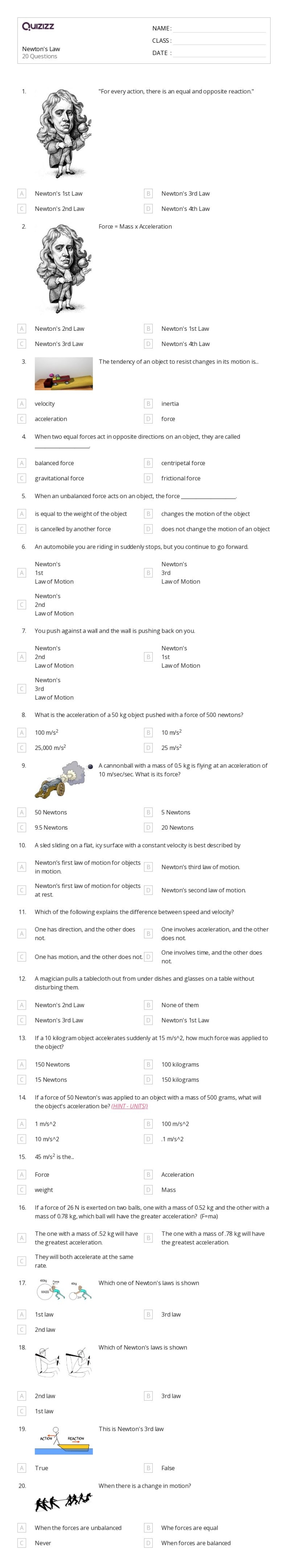 Educational resource on the interaction of forces and motion principles Worksheet illustrating Newton's Third Law of Motion for fifth graders