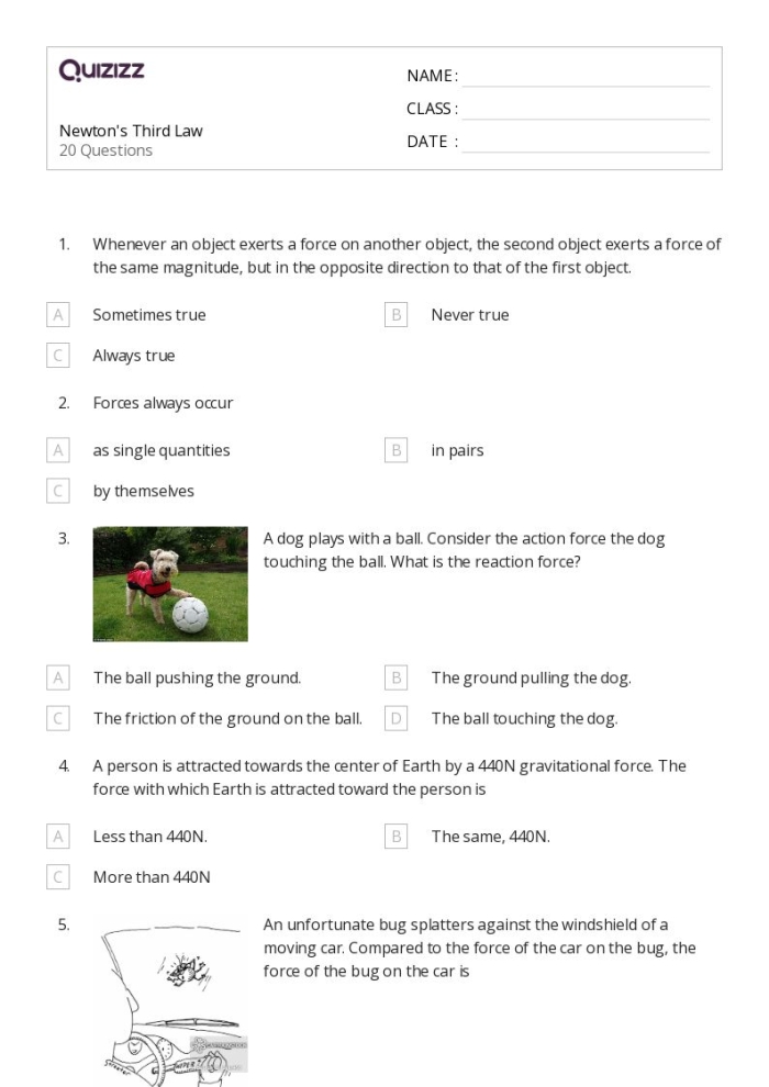 Visual representation of Newton's Third Law for fifth-grade vocabulary learning Worksheet illustrating Newton's Third Law of Motion with a playful scenario of siblings pushing each other