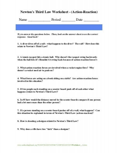 Engaging activity on action and reaction forces for students Worksheet illustrating Newton's Third Law of Motion for fifth graders