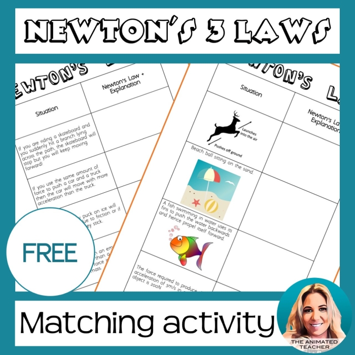 Image title: Educational worksheet illustrating Newton's Third Law for young learners. ALT text: Fifth-grade students engaging with a Newton's Third Law worksheet while exploring motion concepts.