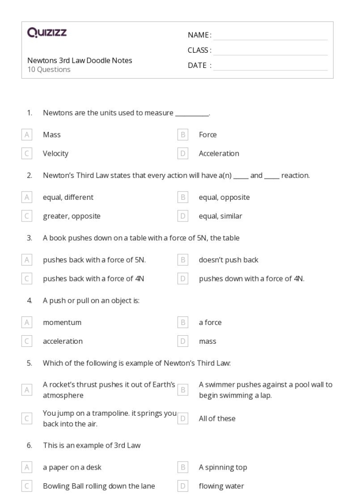 Newton's Third Law Worksheet for Fifth Grade Vocabulary Activities Worksheet illustrating Newton's Third Law with a child pushing another child