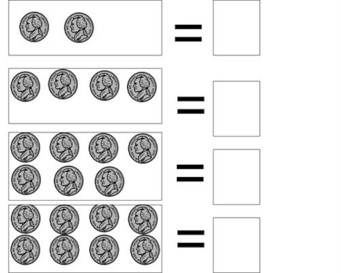 Second grade worksheet featuring a penny and nickel coin identification lesson