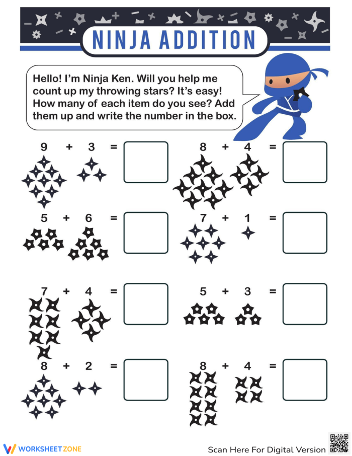 Time and Money worksheet for Second Grade Ninja Addition with Carrying worksheet for second graders practicing two-digit addition. Engage young learners with this fun math activity featuring ninjas and regrouping.