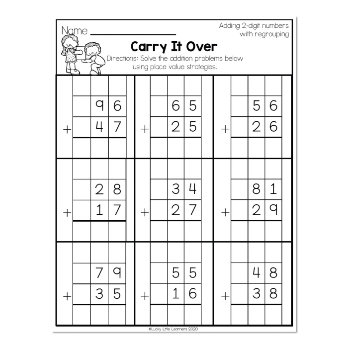 Fun and engaging worksheet for practicing two-digit addition and regrouping Ninja Addition with Carrying worksheet for second graders to enhance their math skills