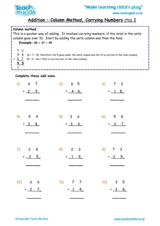 Time and Money worksheet for Second Grade Ninja Addition with Carrying worksheet for second graders to practice two-digit addition and regrouping. Fun and engaging math activity designed to boost addition skills!