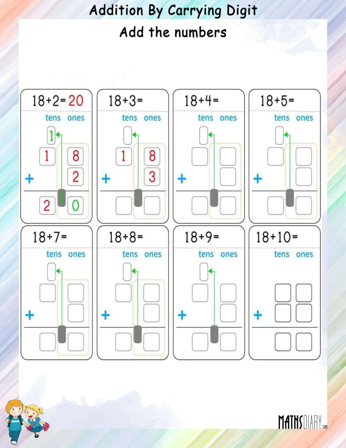 Fun math worksheet for young learners to master regrouping skills Ninja Addition with Carrying worksheet for second graders practicing two-digit addition
