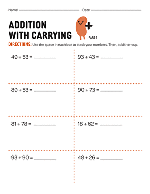 Fun worksheet to help kids enhance their math skills with ninja-themed addition exercises Ninja Addition with Carrying worksheet for second graders practicing two-digit addition and regrouping