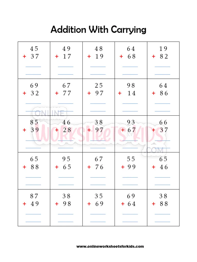 Engaging math worksheet for young learners to master addition skills with a ninja theme Ninja Addition with Carrying worksheet for second graders to practice two-digit addition and regrouping