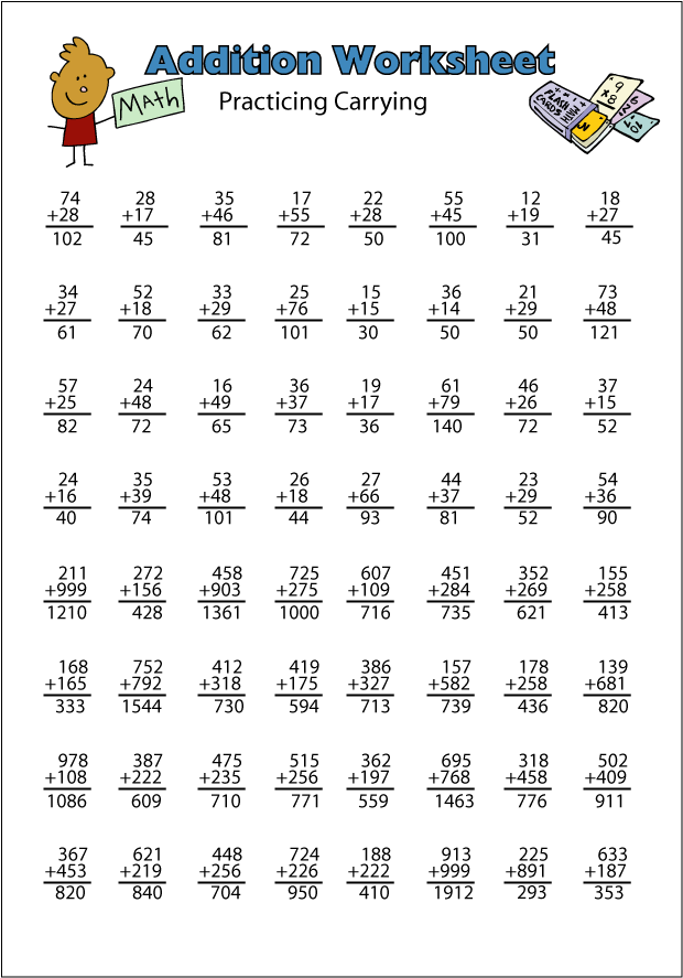 Engaging worksheet designed to enhance addition skills through fun ninja-themed activities Ninja Addition with Carrying worksheet for second graders to practice two-digit math problems