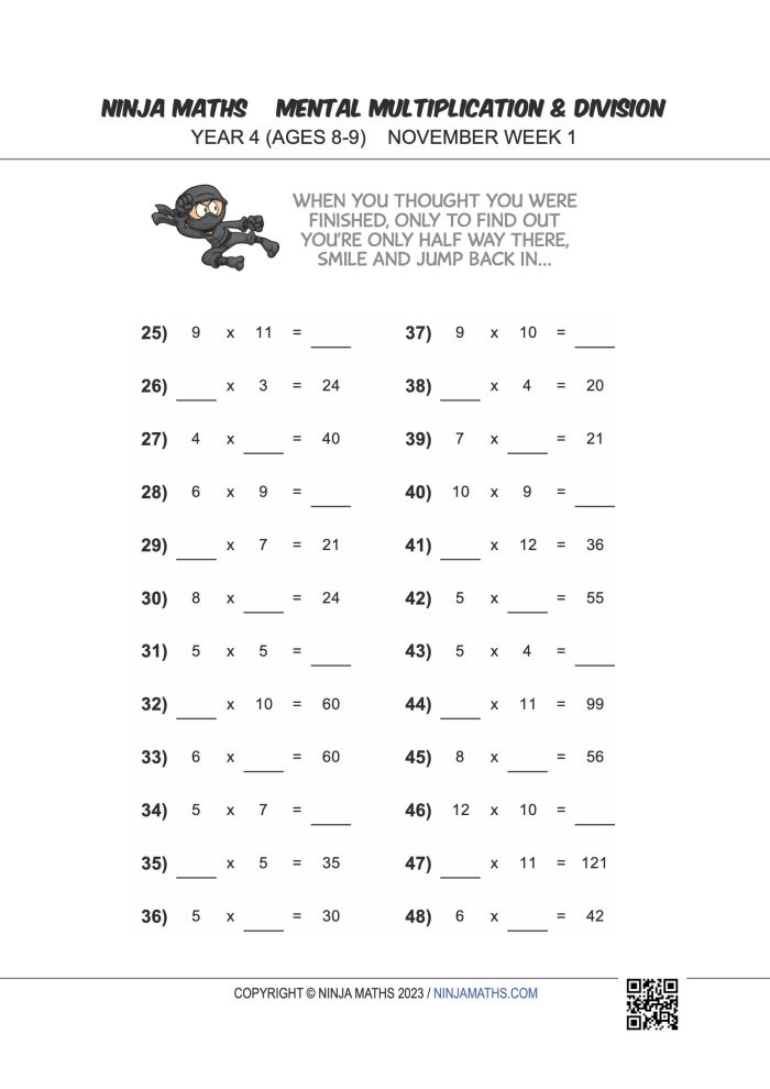 Ninja Word Problems Worksheet 9: Multiplication Practice for Elementary Math Skills Fourth grade students solving multiplication word problems with ninja themed exercises for practicing times tables