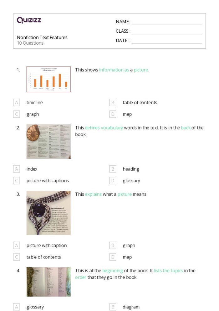 Third grade reading worksheet featuring a kangaroo informational text with comprehension questions about nonfiction text features