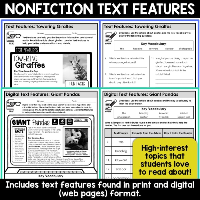 Reading worksheet for Third Grade Worksheet for third graders focusing on nonfiction text features related to extreme weather. Wild, Wild Weather reading activity for learning about nonfiction elements.