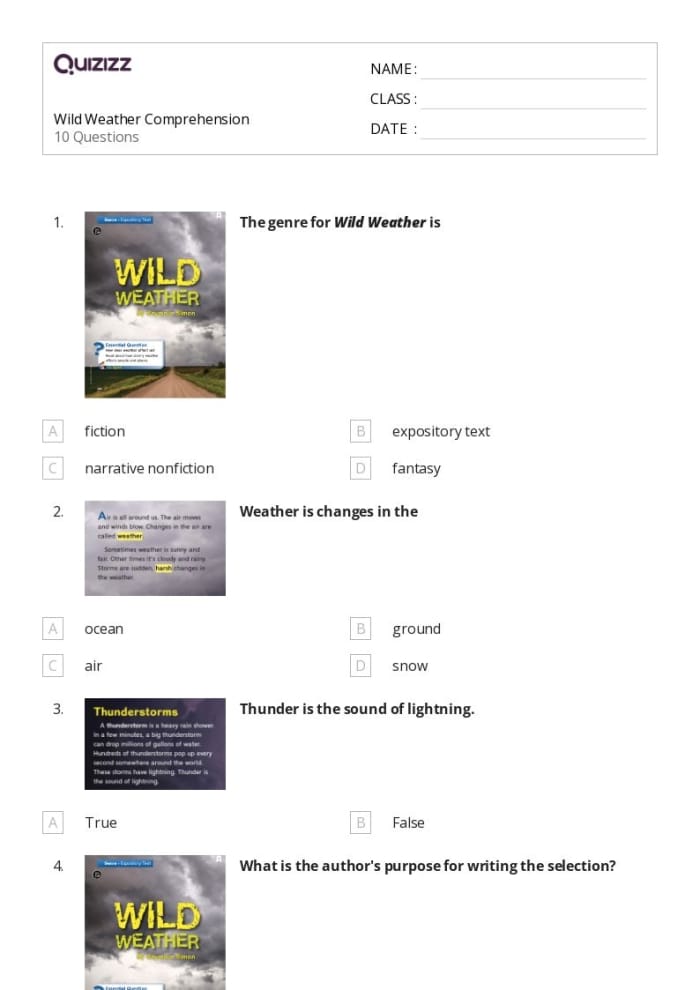 Wild, Wild Weather worksheet for practicing reading comprehension skills Worksheet showcasing nonfiction text features related to extreme weather for third graders