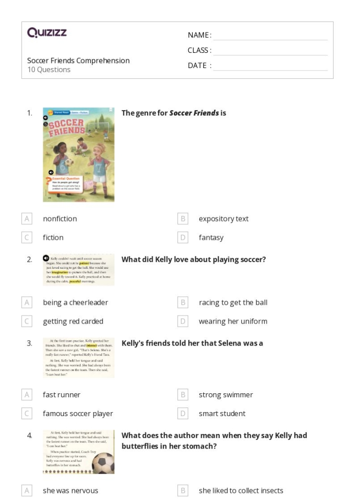 Geometry worksheet for Fourth Grade Worksheet illustrating a nonfiction text about soccer for fourth-grade geometry students. Nonfiction Text Worksheet: Soccer - Evidence Practice for Fourth Graders