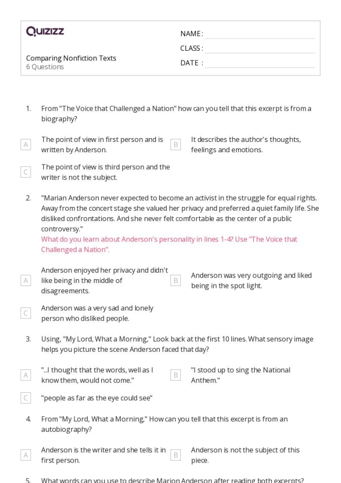 Third grade students comparing two nonfiction texts about water influence on a reading comprehension worksheet