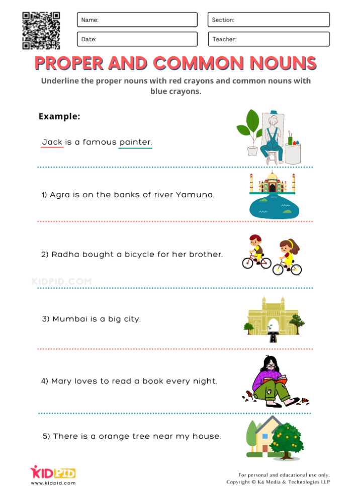 Nouns Make It Proper Worksheet for Third Grade Language Arts Third grade student worksheet focusing on converting common nouns to proper nouns