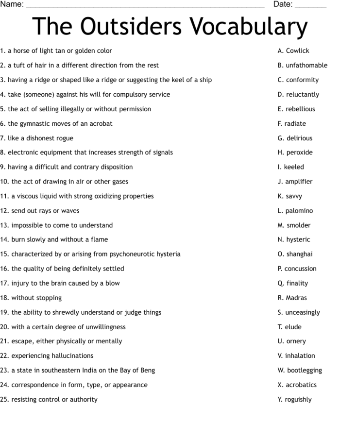 Worksheet for pre-reading activity on stereotypes in The Outsiders