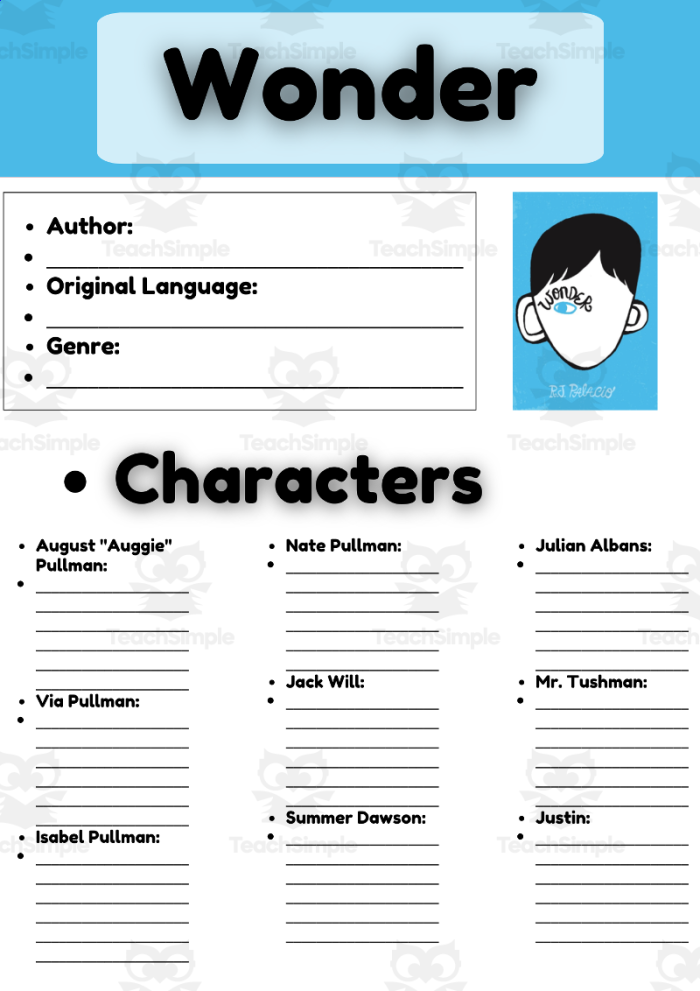Novel Study: Wonder - Acts of Kindness Worksheet for Fourth Grade Students. Worksheet activity for students to explore acts of kindness after reading Wonder by R.J. Palacio.