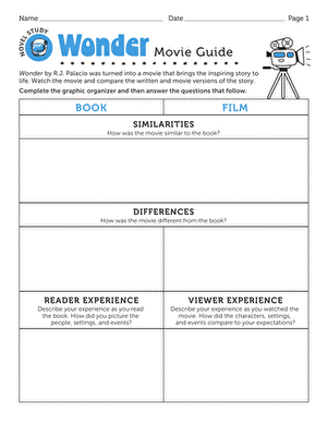 Worksheet for pre-reading activity on R.J. Palacio's Wonder for fourth graders