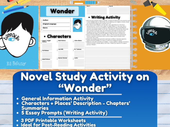 ALT text for a pre-reading activity worksheet for R.J. Palacio's Wonder aimed at fourth graders