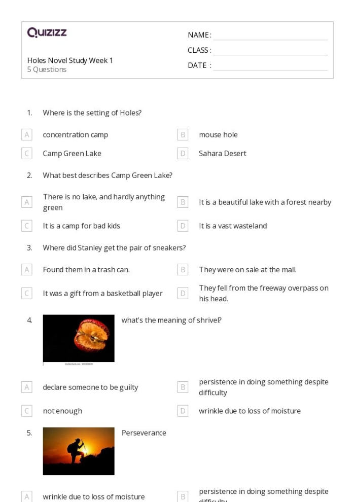 Worksheet for pre-reading activity on R.J. Palacio's Wonder for fourth-grade students