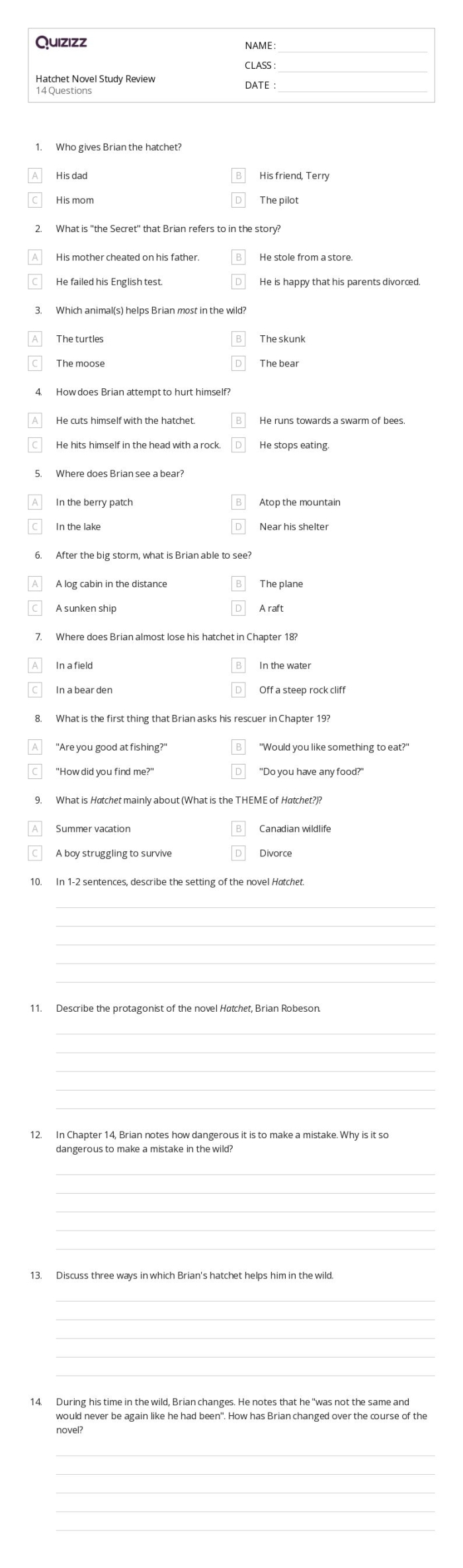 Worksheet for pre-reading activities related to R.J. Palacio's Wonder for fourth graders