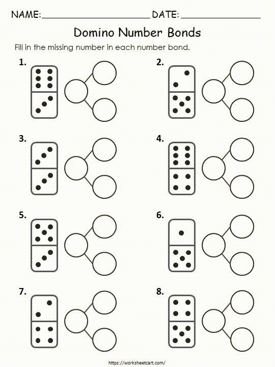 Worksheet featuring number bonds for first graders to practice addition and subtraction relationships