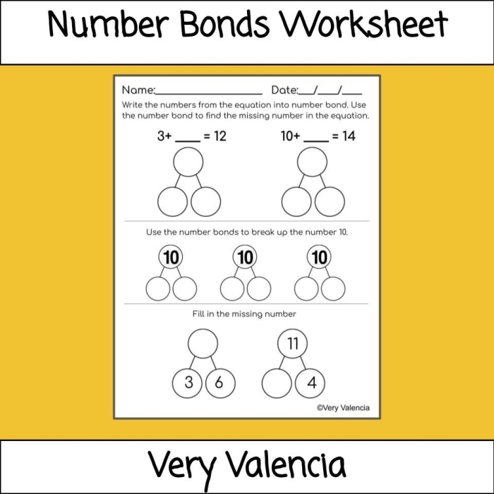 Worksheet featuring number bonds for first graders to practice addition and subtraction relationships