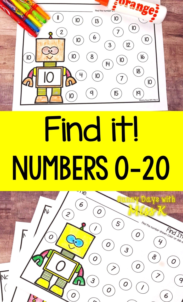 Worksheet showing students identifying numbers 0-10 for a math assessment activity