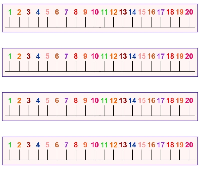 Number line worksheet for practicing addition and subtraction within 20 for first graders
