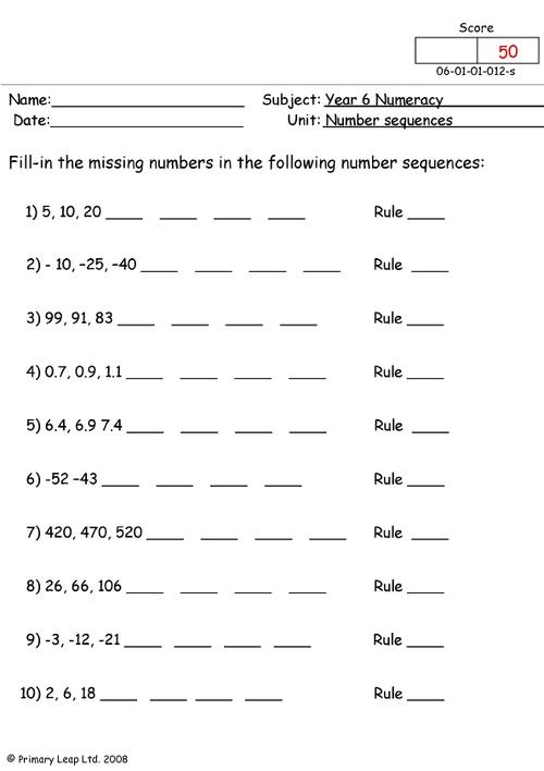 Third grade students solving number sequence problems with missing numbers to complete patterns