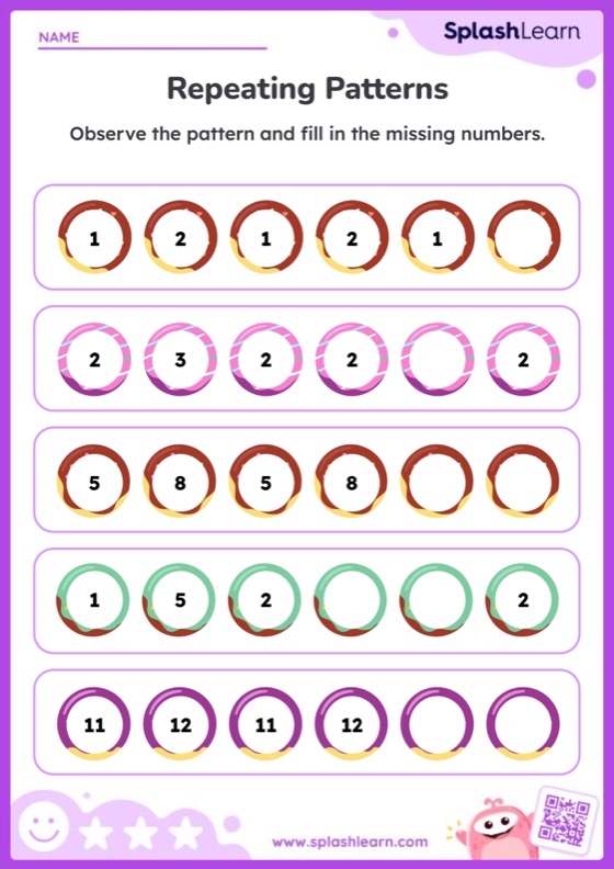 Number patterns worksheet for first graders focusing on filling in sequences by 2, 5, and 10. Engaging activity to enhance number sense in young learners.
