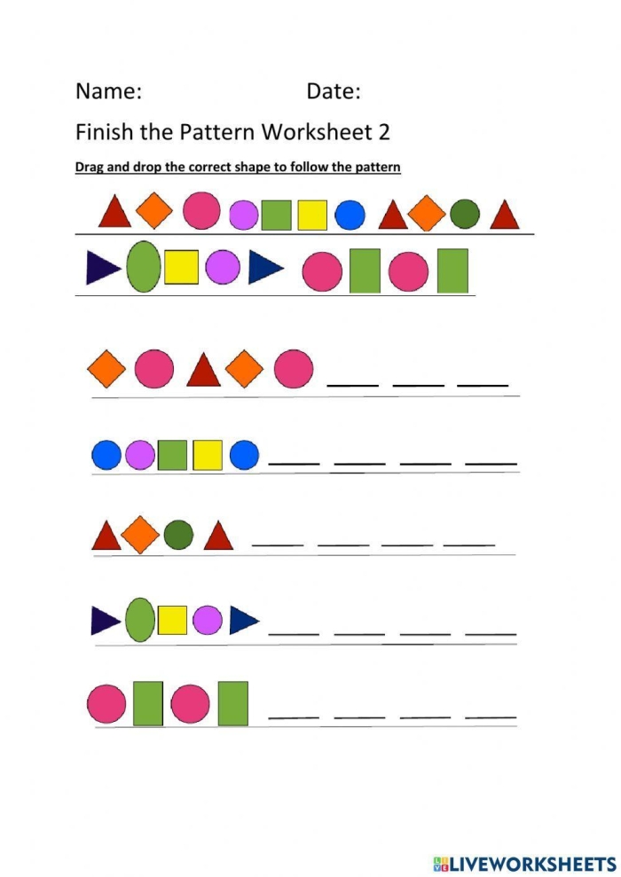 Number Sense: Complete the Pattern worksheet for practicing fractions in second grade Worksheet illustrating number patterns for second graders to enhance their multiplication skills