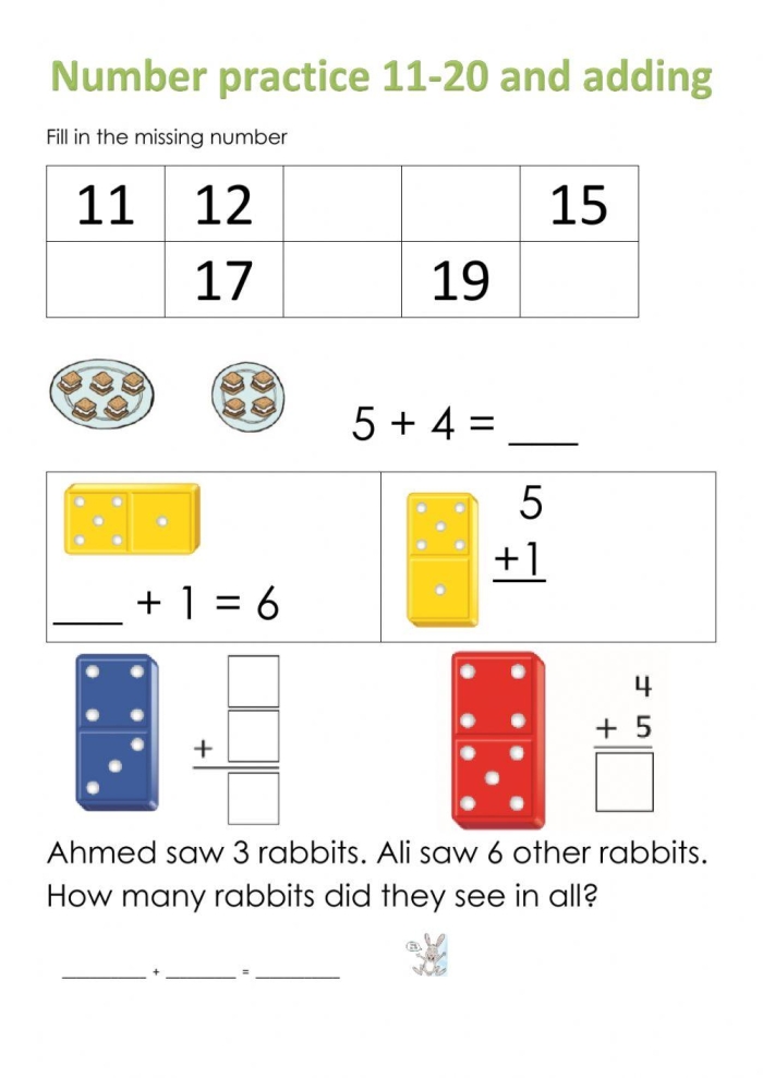 Number Practice 11-20 Worksheet Page 10 Kindergarten student tracing and writing the numbers eleven through twenty on a colorful practice sheet