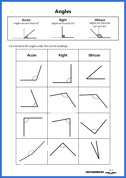 Worksheet featuring obtuse angles for fourth graders
