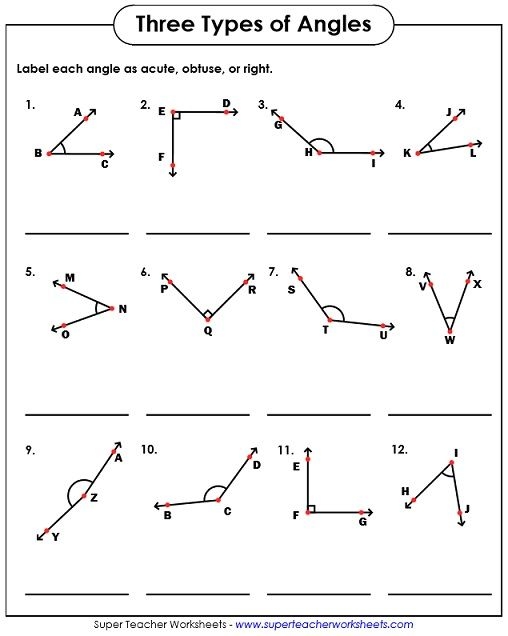 Worksheet featuring obtuse angles for fourth graders