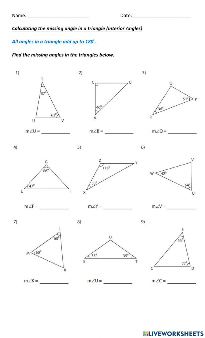 Worksheet featuring obtuse triangles for finding the missing base value