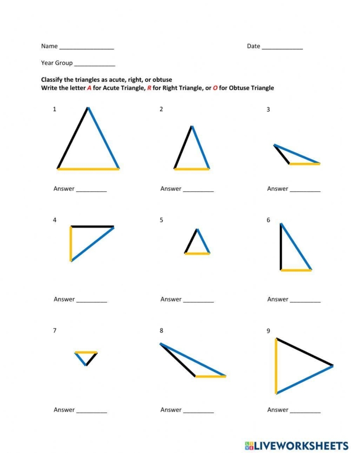 Colorful obtuse triangles worksheet to engage fourth graders in learning Worksheet featuring obtuse triangles for fourth-grade geometry practice