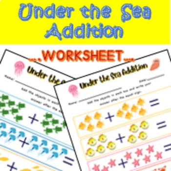 Kindergarten student coloring a sea creature math worksheet with ocean-themed addition problems
