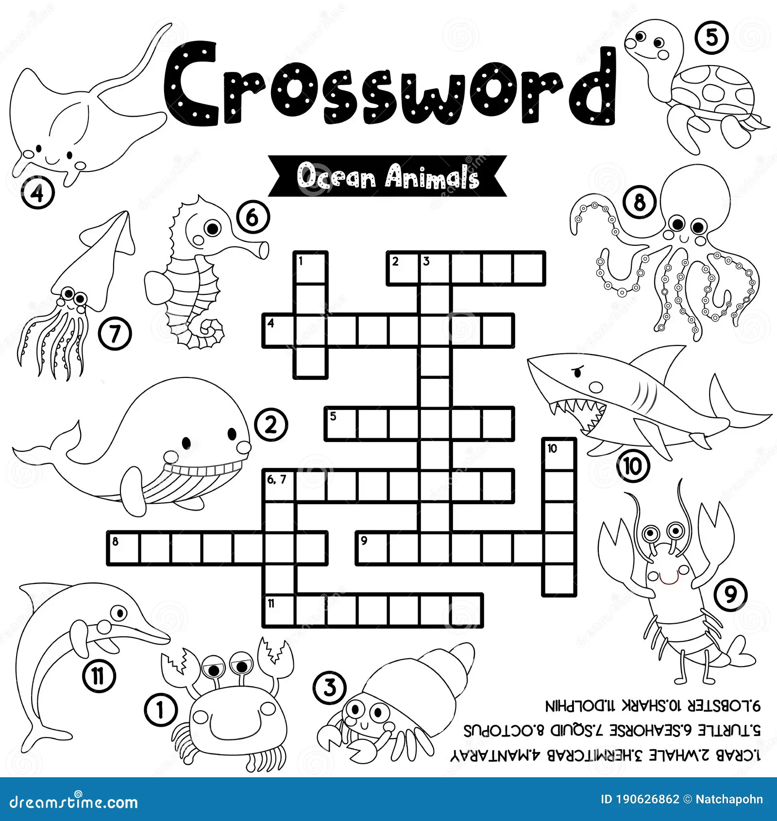 Fifth grade life science worksheet featuring an ocean animals crossword puzzle for students