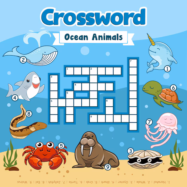Crossword puzzle featuring various ocean animals for fifth graders