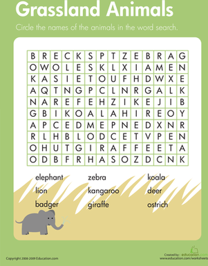 Habitats Word Search Ocean Animals Worksheet for Elementary Science Learners Third grade students completing an ocean animals word search puzzle with blue whale, squid, and shark vocabulary