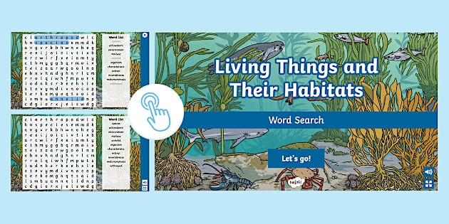 Habitats Word Search Ocean Animals Worksheet for Elementary Science Learning A third grade student completing a word search puzzle featuring ocean animals like whales, squids, and sharks